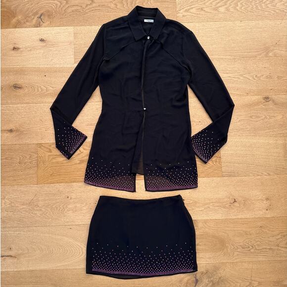 House of CB - Mistress Rocks Mini Skirt in Black with Purple Crystals - Picture 1 of 9